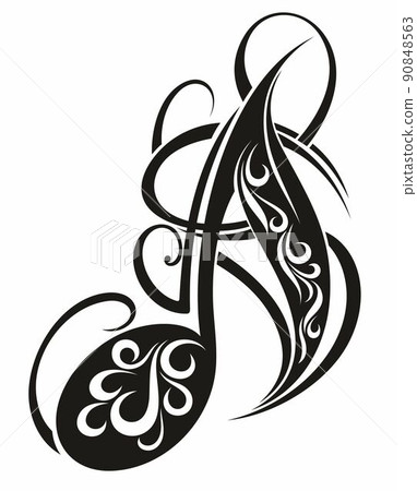 Music note. Black silhouette isolated on white background. Music note. Black silhouette isolated on white background. 90848563