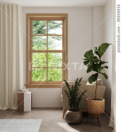 Cozy farmhouse living room interior, 3d render Cozy farmhouse living room interior, 3d render 90848916
