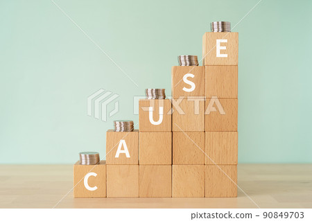 Blocks and coins labeled "CAUSE" Blocks and coins labeled "CAUSE" 90849703