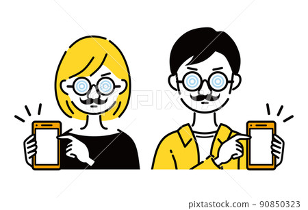 戴著智能手機和眼鏡的男人和女人 90850323