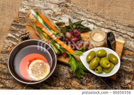 Alcohol snacks meal to with alcohol at an outdoor 90850356