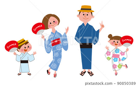 A single family wearing a yukata A single family wearing a yukata 90850389
