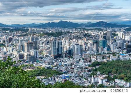 Downtown Seoul cityscape aerial view from Namsan hill, South Korea travel 90850843