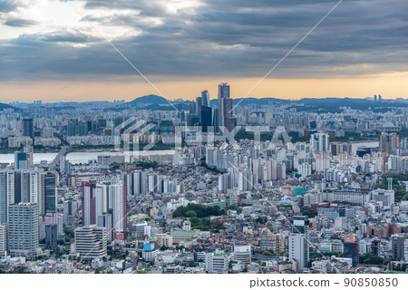 Downtown Seoul cityscape aerial view from Namsan hill, South Korea travel Downtown Seoul cityscape aerial view from Namsan hill, South Korea travel 90850850