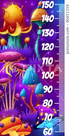 Magic mushrooms in fairy forest kids height chart. Vector growth measure meter with cartoon glowing toadstools. Measurement scale for children with fantasy fairytale world or alien funny fungi plants Magic mushrooms in fairy forest kids height chart. Vector growth measure meter with cartoon glowing toadstools. Measurement scale for children with fantasy fairytale world or alien funny fungi plants 90851359