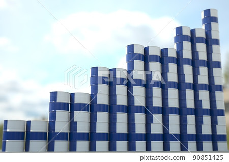 Barrels with flag of Finland form rising chart or upwards trend. Oil industry success concept, 3D rendering Barrels with flag of Finland form rising chart or upwards trend. Oil industry success concept, 3D rendering 90851425