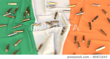 Bullet shells on the flag of Ireland. War or crime related 3D rendering 90851643