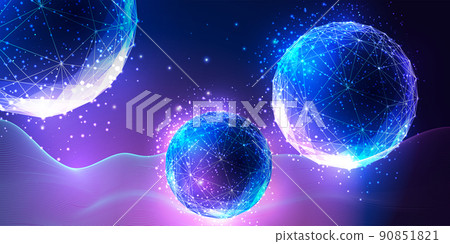 Concept of metaverse world experience, virtual reality landscape with abstract futuristic spheres Concept of metaverse world experience, virtual reality landscape with abstract futuristic spheres 90851821