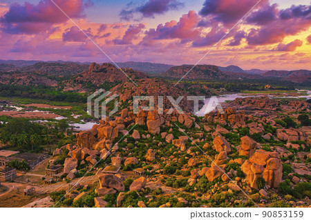 Beautiful evening view of Hampi ruins from Matanga Hill 90853159