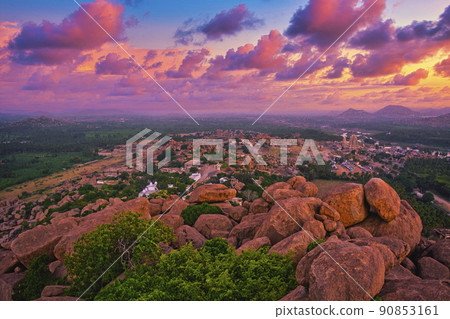 Beautiful evening view of Hampi ruins from Matanga Hill 90853161