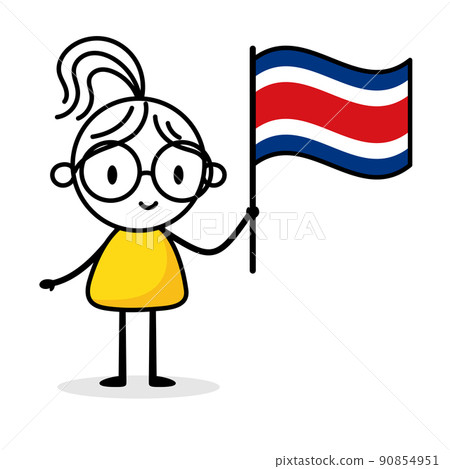 Woman holding flag of Costa Rica isolated on white background. Hand drawn doodle line art man. Concept of country. Vector stock illustration. 90854951