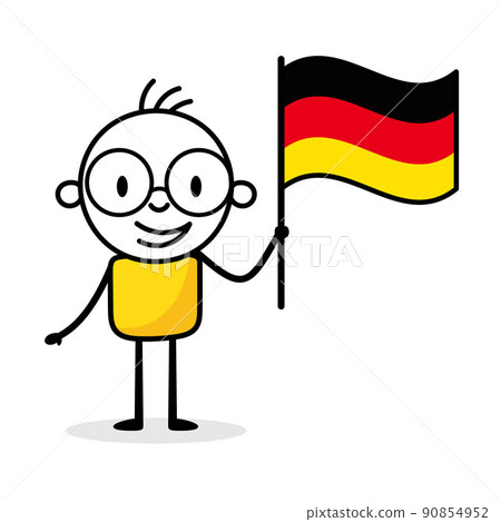 Man holding flag of Germany isolated on white background. Hand drawn doodle line art man. Concept of country. Vector stock illustration. 90854952