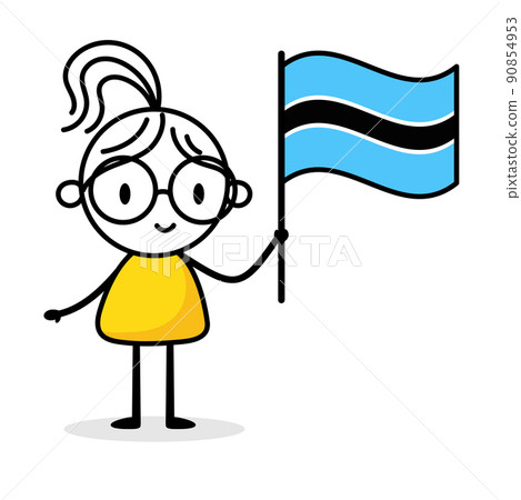 Woman holding flag of Botswana isolated on white background. Hand drawn doodle line art man. Concept of country. Vector stock illustration. Woman holding flag of Botswana isolated on white background. Hand drawn doodle line art man. Concept of country. Vector stock illustration. 90854953