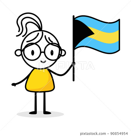 Woman holding flag of Bahamas isolated on white background. Hand drawn doodle line art man. Concept of country. Vector stock illustration. Woman holding flag of Bahamas isolated on white background. Hand drawn doodle line art man. Concept of country. Vector stock illustration. 90854954
