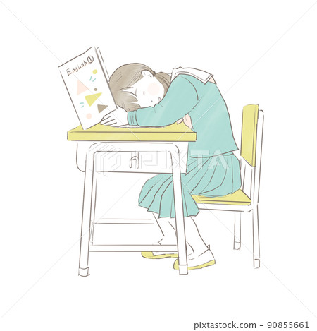 A girl student who falls asleep during an English class 90855661