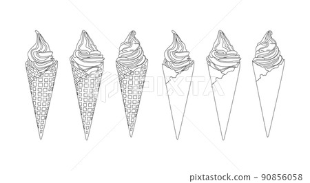 softserve ountline vector on white background for menu or advertising. Ice cream with three shape softserve ountline vector on white background for menu or advertising. Ice cream with three shape 90856058