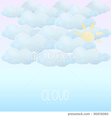 The blue sky has the cloud and sun are painted with watercolor on blue gradient background The blue sky has the cloud and sun are painted with watercolor on blue gradient background 90856060