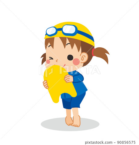 Illustration of a cute little girl in a genderless swimsuit White background vector clip art Illustration of a cute little girl in a genderless swimsuit White background vector clip art 90856575