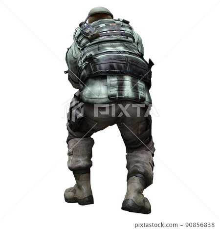 Soldier with a machine gun isolated white background 3d illustration 90856838