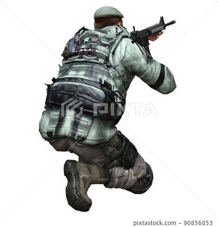 Soldier with a machine gun isolated white background 3d illustration 90856853