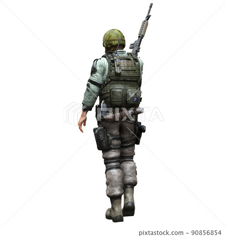 Soldier with a machine gun isolated white background 3d illustration 90856854