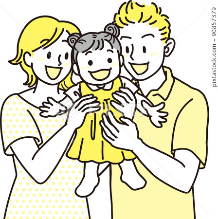 爸爸媽媽女孩寶寶中間_上身形象_黃色 90857379