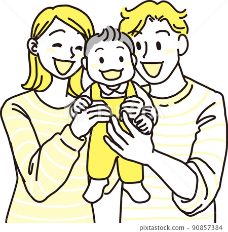 爸爸媽媽男嬰中間_上身形象_黃色 90857384