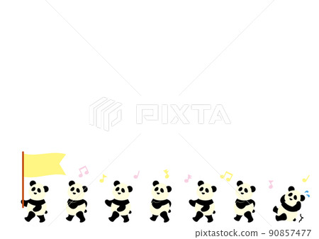 帶著旗幟行進的兒童熊貓框架 90857477