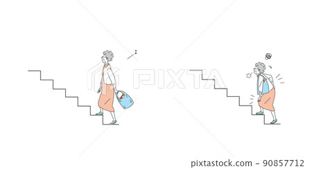 一組上樓梯和購物的老年婦女 90857712