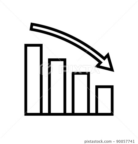 遞減箭頭和條形圖。經濟衰退圖標。 遞減箭頭和條形圖。經濟衰退圖標。 90857741