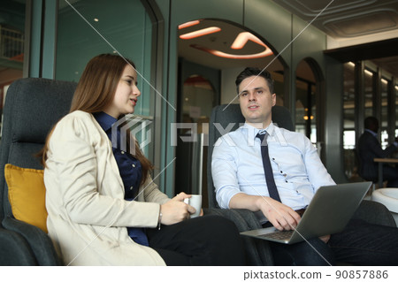 Business people in the workplace are discussing a working strategy for doing business 90857886