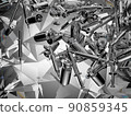 Syringes and medicine vials flow and scatter over kaleidoscope abstraction 90859345