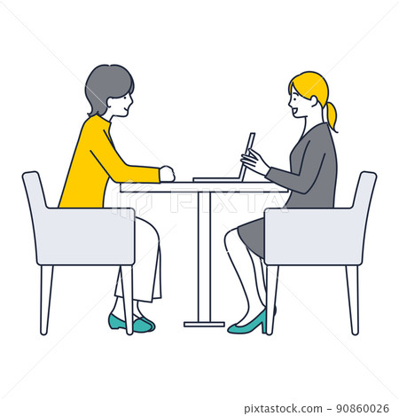 Illustration material of a woman who shows the screen of a personal computer and explains Illustration material of a woman who shows the screen of a personal computer and explains 90860026