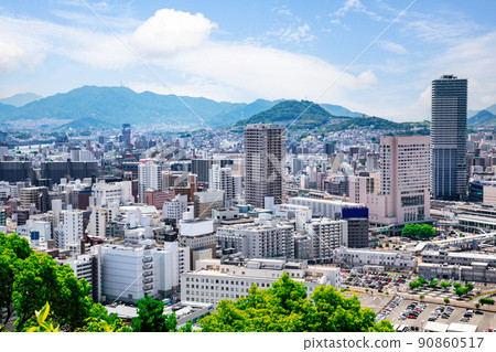 It is a bird's-eye view of the city of Hiroshima from the summit of Mt. Futabasan on the north side of Hiroshima Station. You can see the zoom zoom stadium of Hiroshima Carp. Hiroshima 90860517