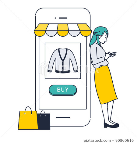 Illustration material of a woman shopping on a smartphone 90860616