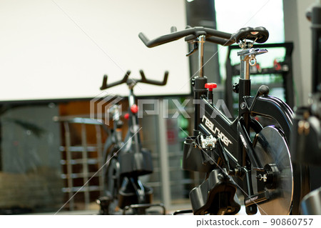 Exercise cardio wheel gym bike fitness workout Stock Photo