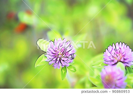 Pastel-like "red clover in full bloom" illustration image 90860953