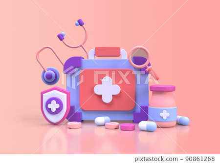 first aid kit concept illustration Landing page template for background 90861268