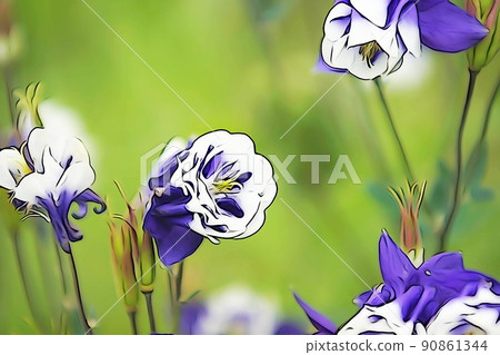 Pastel-like "flower of columbine in full bloom" illustration image 90861344