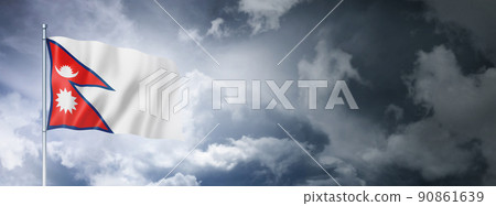 Nepalese flag on a cloudy sky 90861639