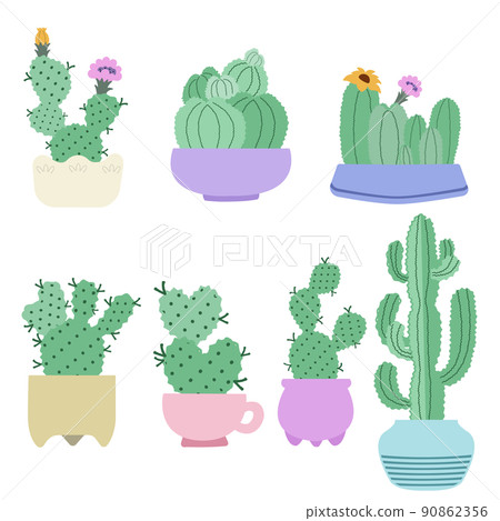 On a white background, is a collection of vector cactus pot plants. On a white background, is a collection of vector cactus pot plants. 90862356