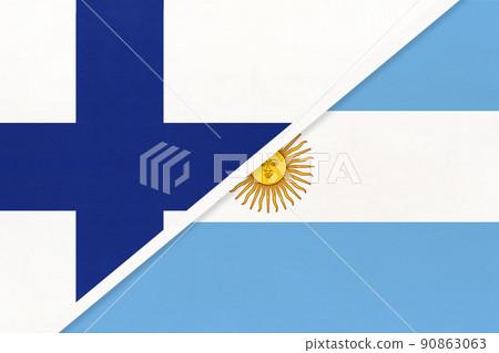 Finland and Argentina or Argentine Republic, symbol of country. Finnish vs Argentinian national flags. 90863063