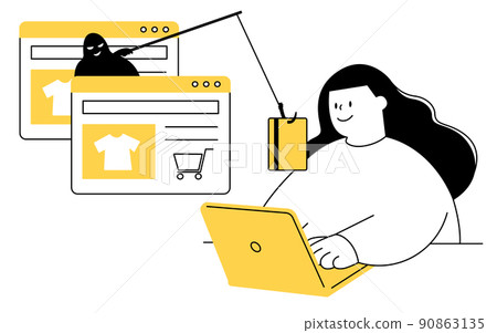 Vector illustration of a woman who is the victim of a phishing scam. 90863135