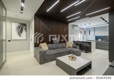 Luxury living room and kitchen in studio apartment 90864098