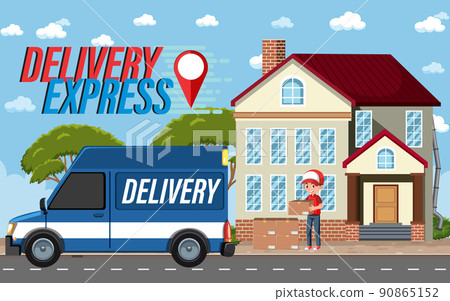 Courier delivering packages standing in front of house Courier delivering packages standing in front of house 90865152