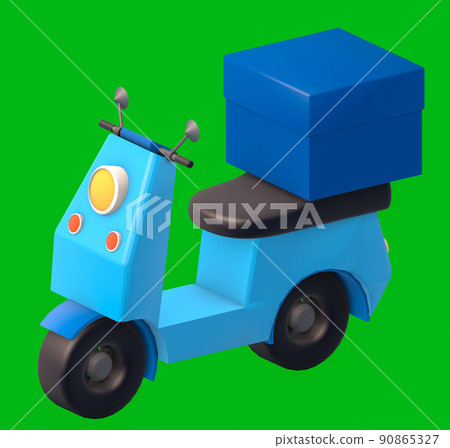 3D Rendering blue motor scooter with box., Scooter and delivery packages.,Motorcycle or Scooter Cartoon Style Isolated on a Colour Background Delivery Service Concept. 90865327