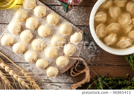 Semi finished pelmeni dumplings 90865413