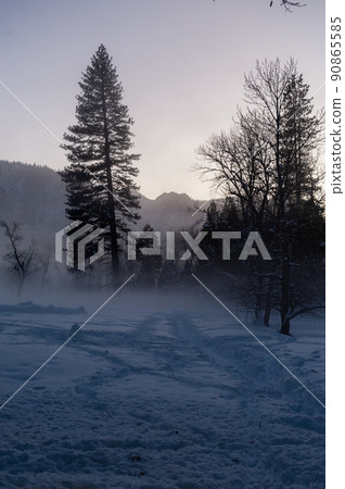 Eerie evening mist in Yosemite valley Eerie evening mist in Yosemite valley 90865585