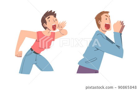 Man and Woman Character Holding Hand Near Mouth Shouting or Screaming Loud Vector Set 90865848