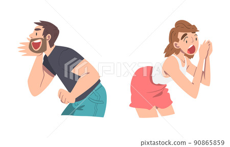 Man and Woman Character Holding Hand Near Mouth Shouting or Screaming Loud Vector Set 90865859